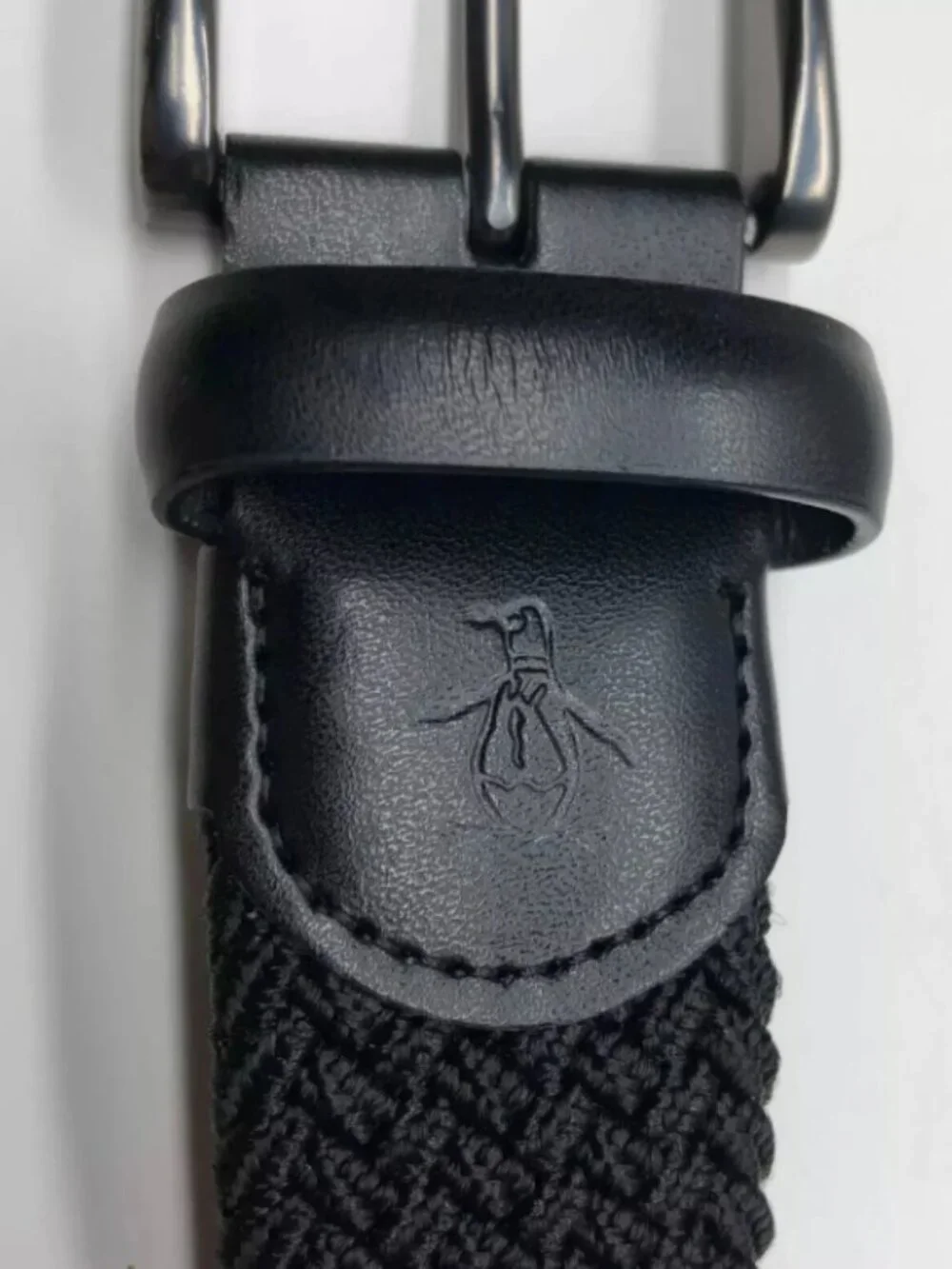 Penguin Black Mens Belt Siez small 30-32 Stretch Gunmetal Buckle 1 1/4
